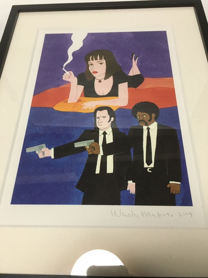 【貴重】和田誠 ／ 額装：パルプフィクション 直筆サイン入 +ミニポスター3枚付