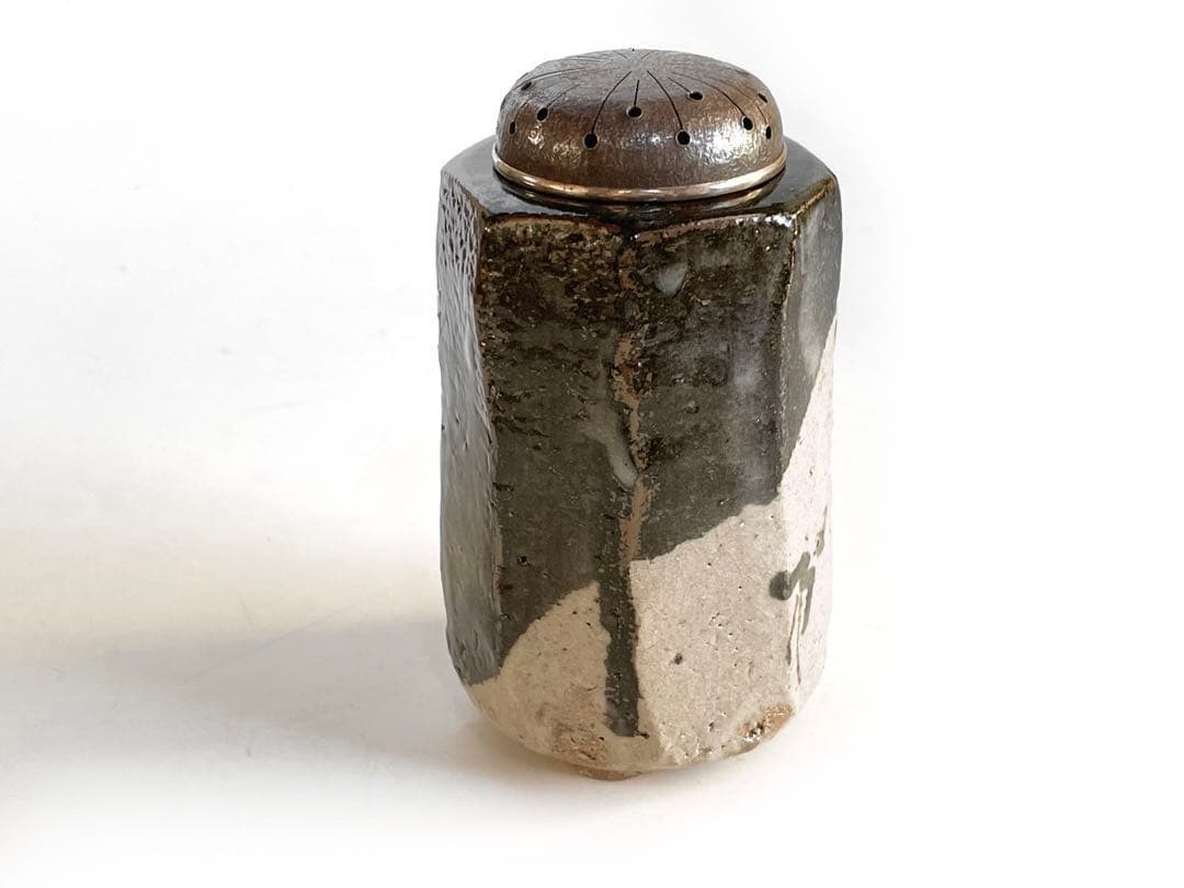 陶芸家　西岡小十　絵唐津　面取　香炉　唐津焼　古唐津　織部　香爐　共箱　純銀