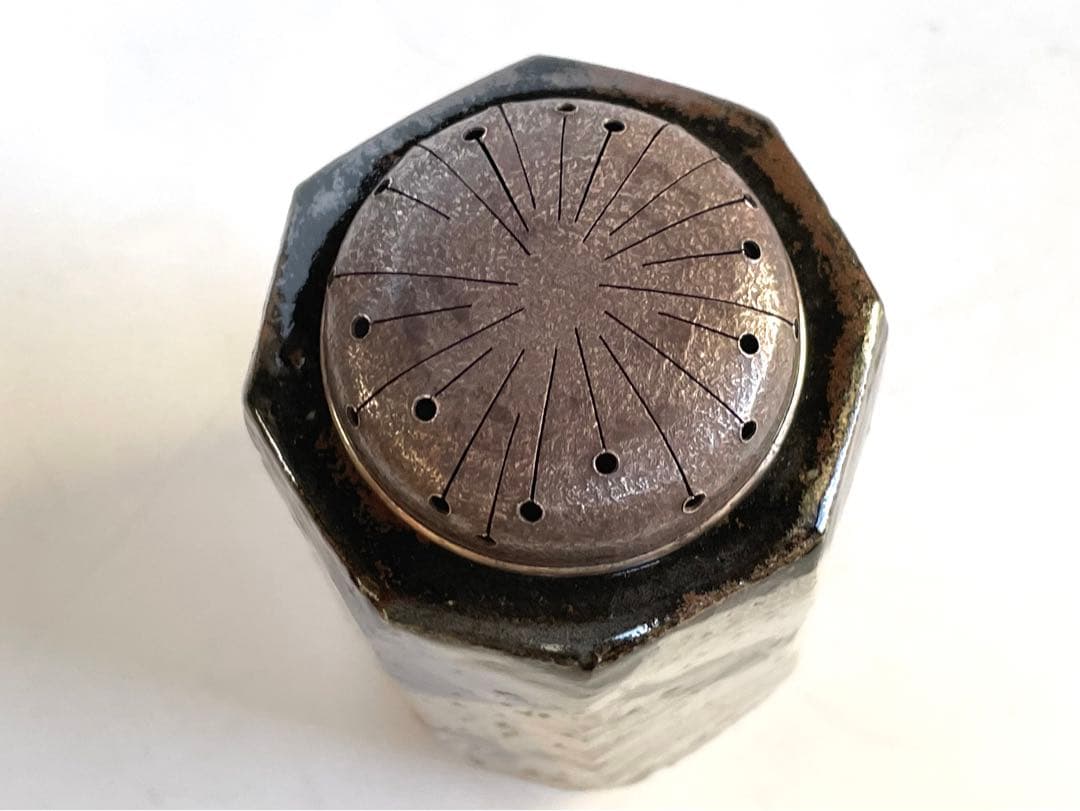 陶芸家　西岡小十　絵唐津　面取　香炉　唐津焼　古唐津　織部　香爐　共箱　純銀