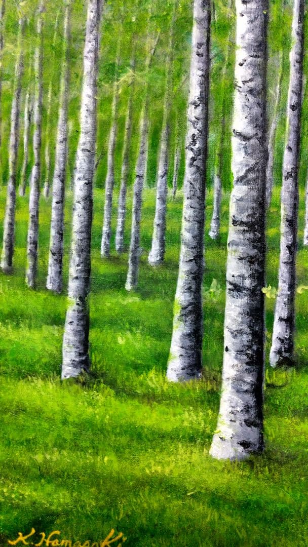 【なないも】油彩画「白樺林」P20 絵画 油絵 風景画 原画