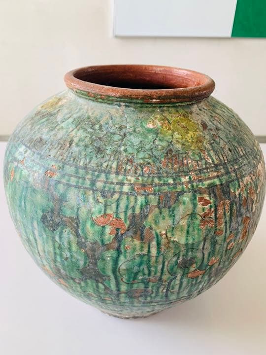 中国遼時代緑釉大缶