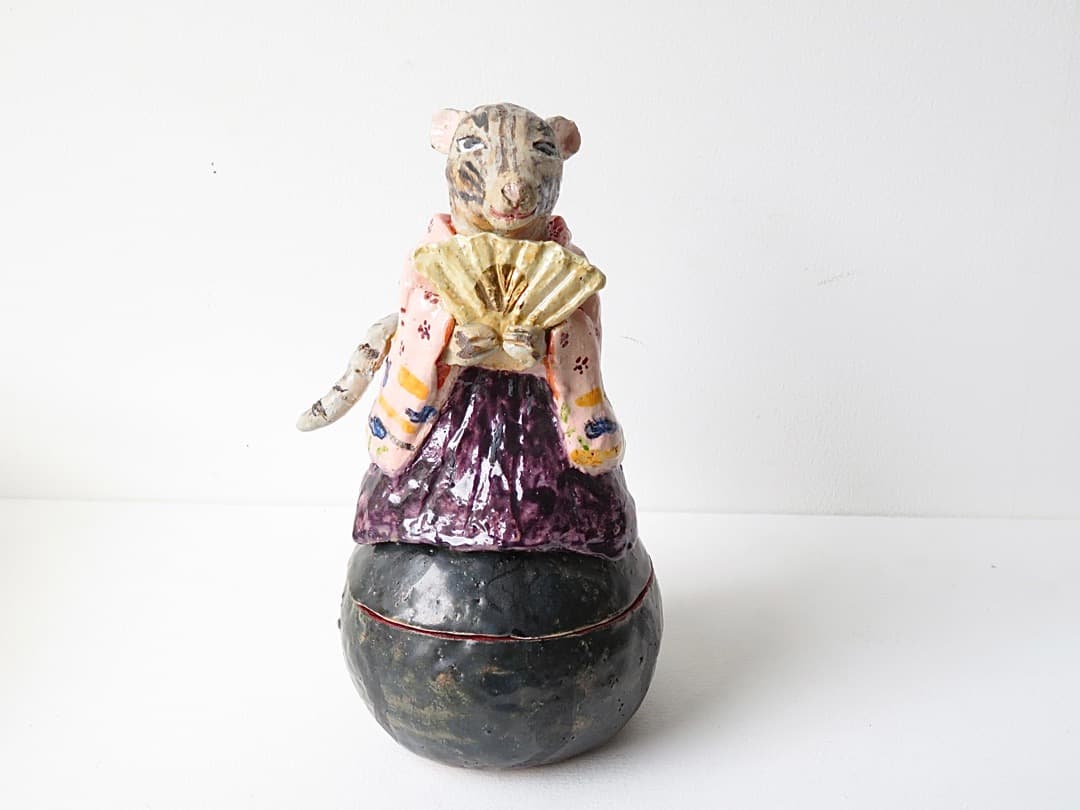 【価格変更】希少作★堤展子　ふたもの『干支ねずみ』