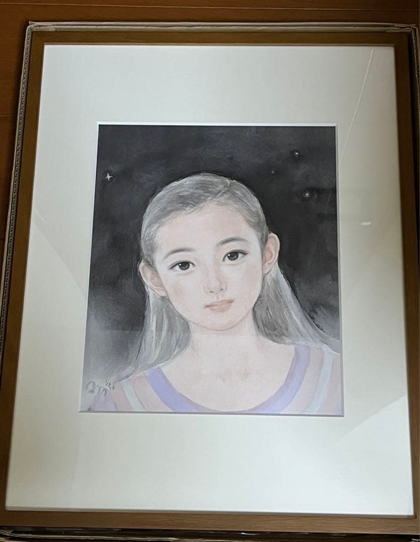 【原画】おおた慶文 水彩画「星影のまなざし」少女画　額装付