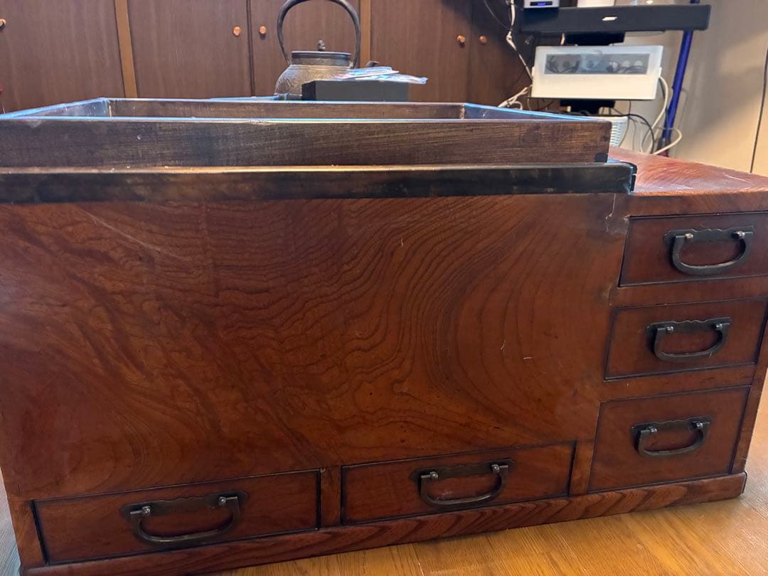 【欅無垢】長火鉢一式／灰・五徳・火箸・灰匙付き／和家具