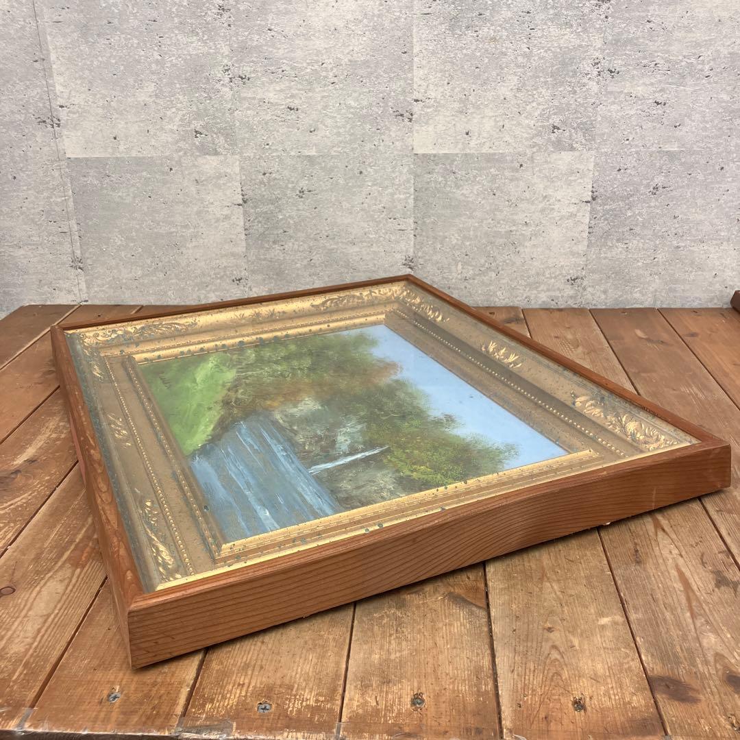アンティーク 風景画 自然画 湖 滝 森林 油彩画 油絵 アート 絵画 美術