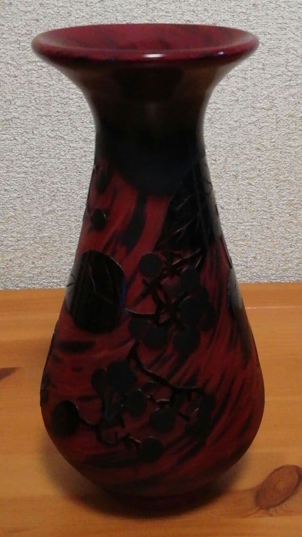 大川恵司作　彫刻　硝子　花図　花入　共箱　栞付　花瓶