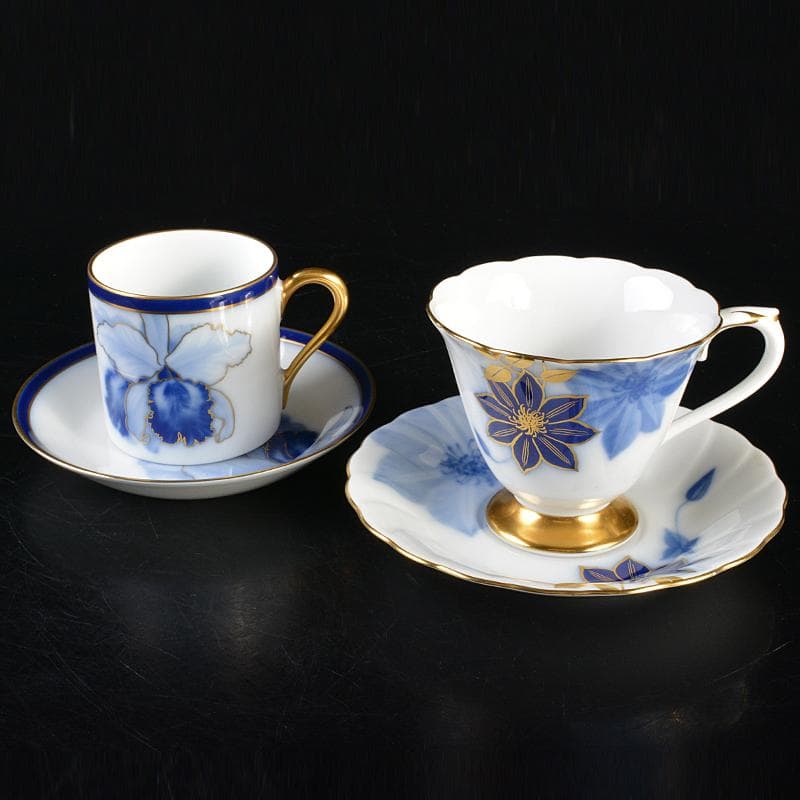 大倉陶園　染付金彩　コーヒーカップ＆ソーサー　2種2客　V　R7186