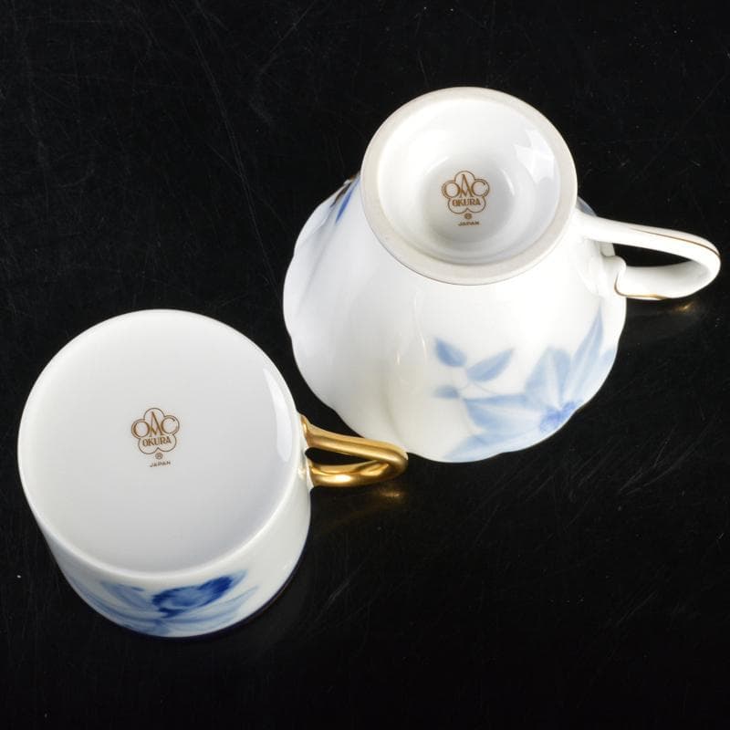 大倉陶園　染付金彩　コーヒーカップ＆ソーサー　2種2客　V　R7186