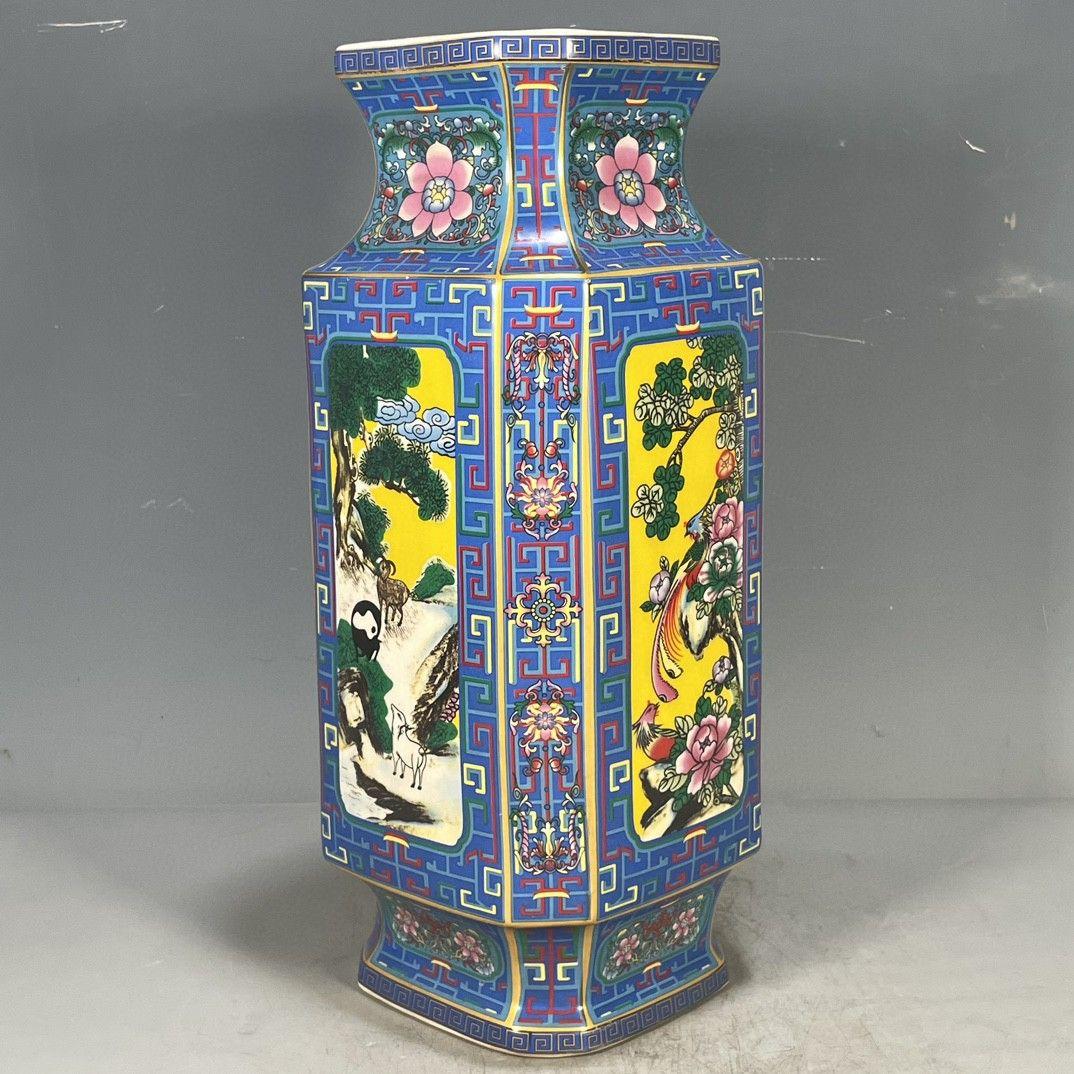 五彩花鳥紋賞瓶 景徳鎮 陶磁器 装飾品 現代工芸品美術品 置物