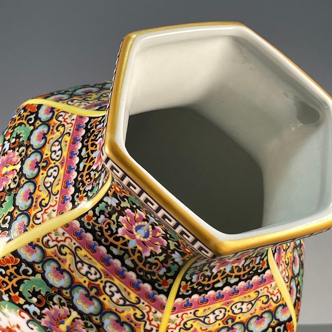 琺瑯彩六面開窓花鳥賞瓶 景徳鎮 陶磁器 装飾品 現代工芸品 美術品 置物