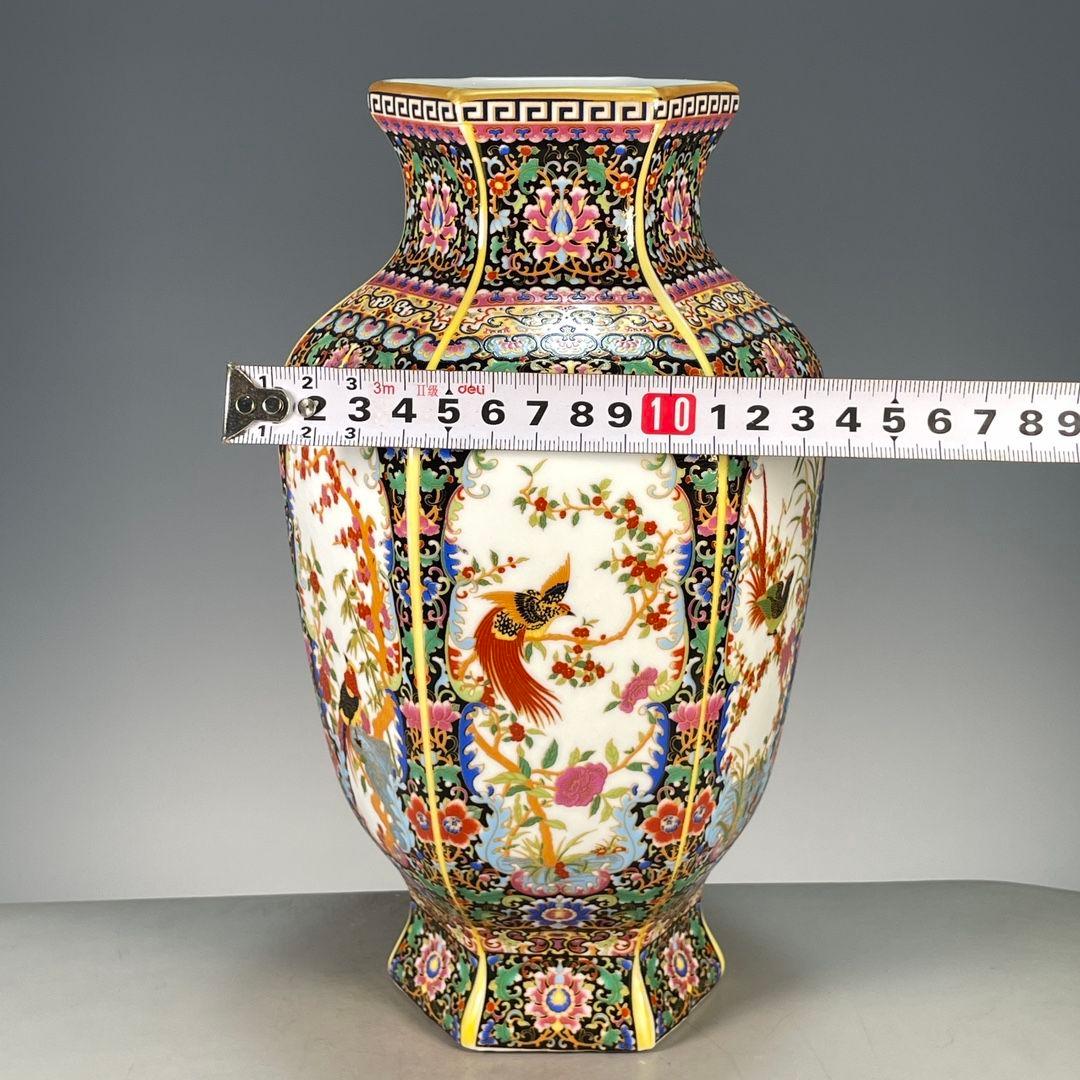 琺瑯彩六面開窓花鳥賞瓶 景徳鎮 陶磁器 装飾品 現代工芸品 美術品 置物