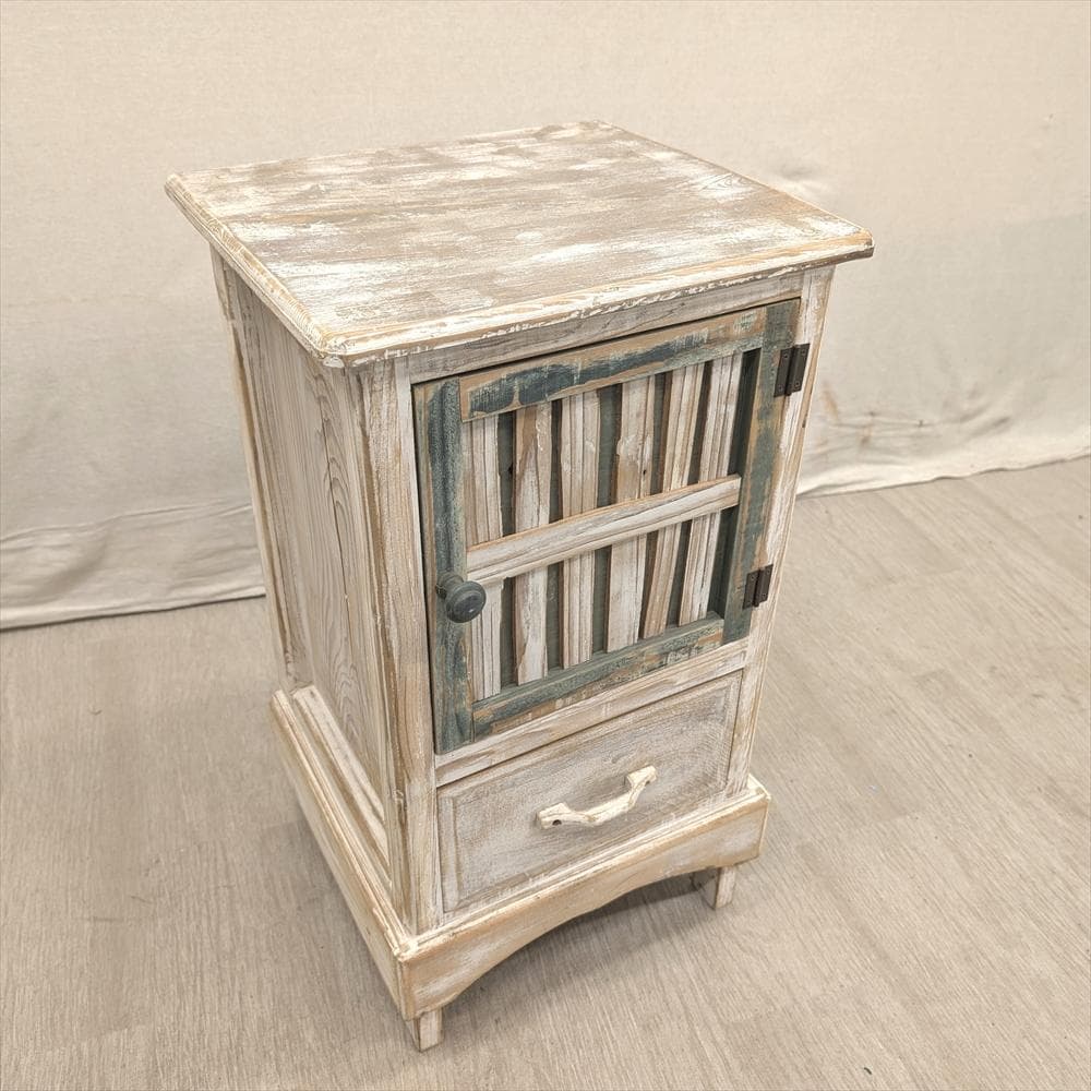 展示品　木製　シャビー　ハンドメイド　キャビネット　収納棚　食器棚　花台　電話台