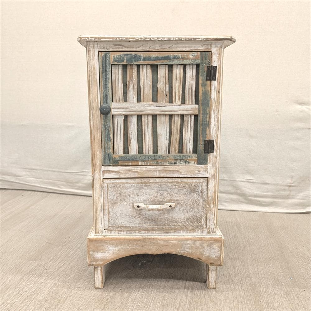 展示品　木製　シャビー　ハンドメイド　キャビネット　収納棚　食器棚　花台　電話台