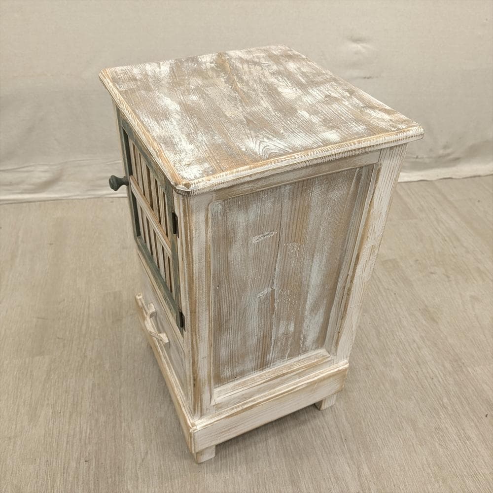 展示品　木製　シャビー　ハンドメイド　キャビネット　収納棚　食器棚　花台　電話台