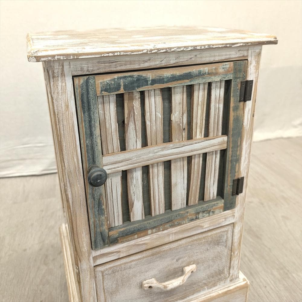 展示品　木製　シャビー　ハンドメイド　キャビネット　収納棚　食器棚　花台　電話台