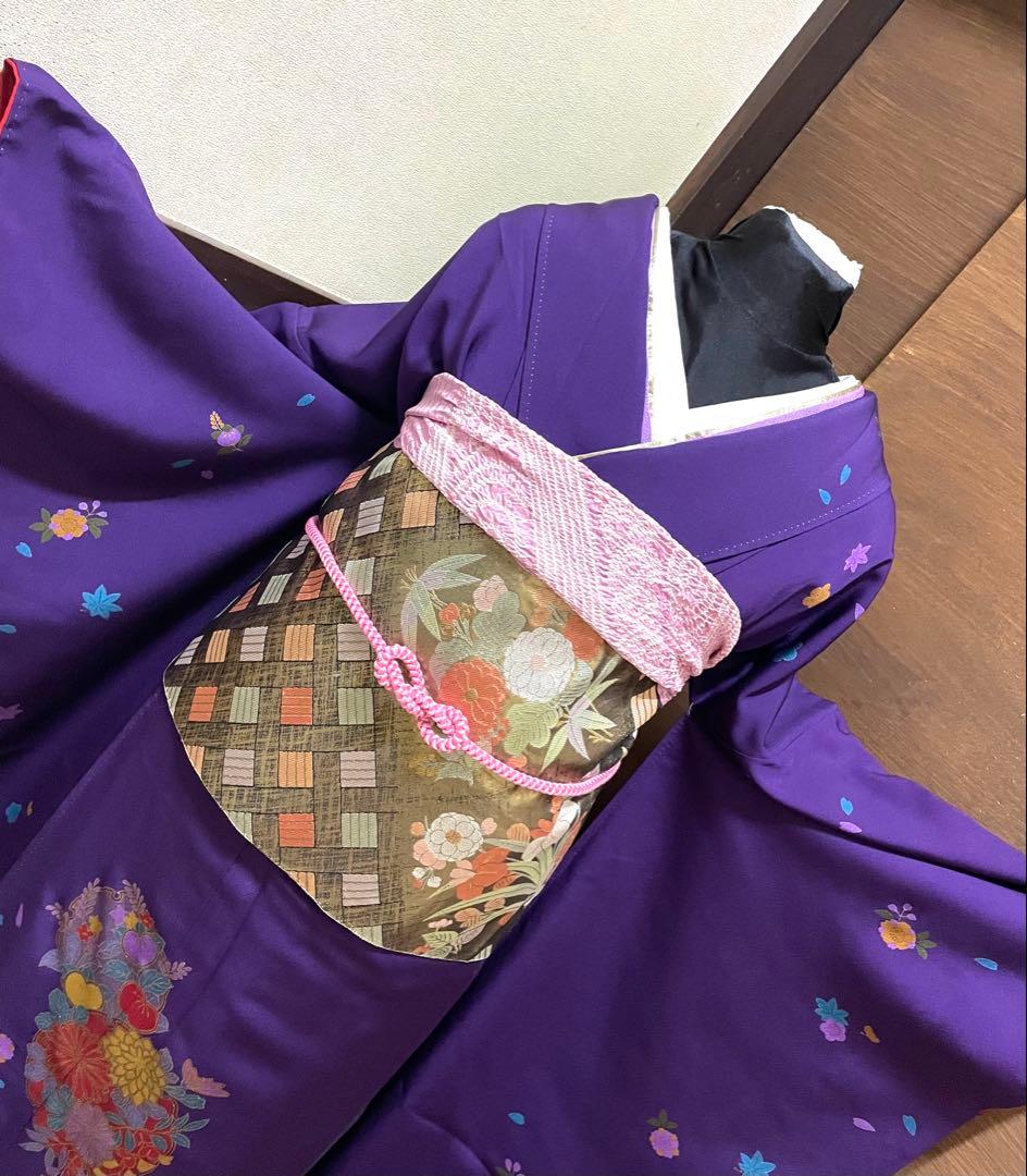 振袖 フルセット6点サイズＬ雪輪舞花文　金彩　正絹