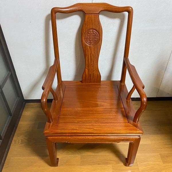 Y②高級 花梨？中国椅子 アンティーク風 インテリア 家具 木製 ひじ掛け 椅子