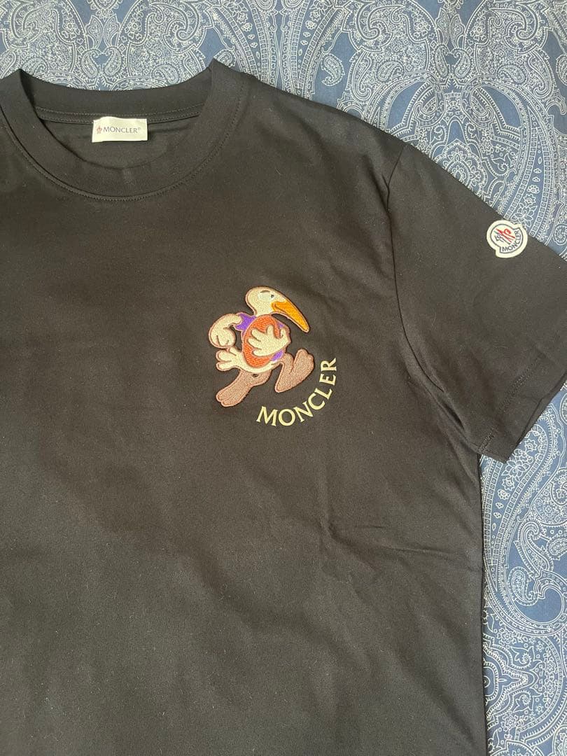 MONCLER 刺繍の鳥 ブラックTシャツ M size
