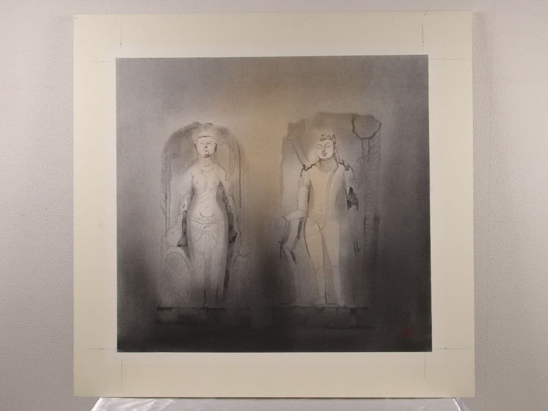 【真作】佐藤隆良 紙本肉筆 金彩墨彩 仏画 日本画 額装 アクリル板 CK43