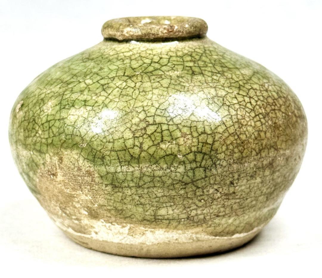 宋時代 緑釉壷 緑釉壷 伝世品焼物 ウブ品 茶道具 中国古玩 美術WWTT076
