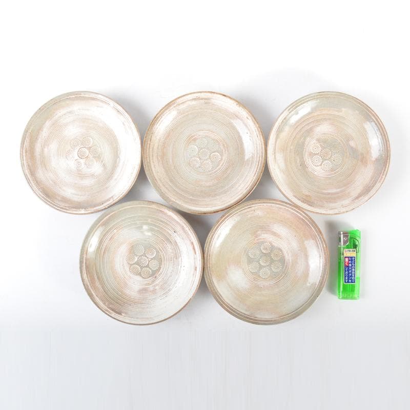 丹山窯　小峠葛芳造　三島手花文　菓子皿　五客　共箱　V　4443