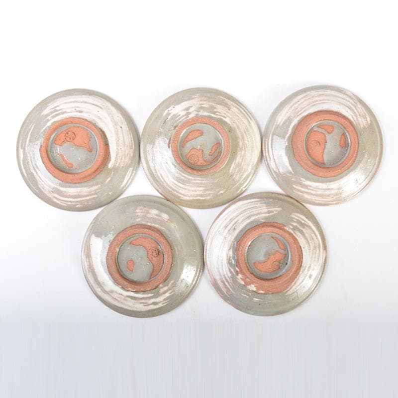 丹山窯　小峠葛芳造　三島手花文　菓子皿　五客　共箱　V　4443