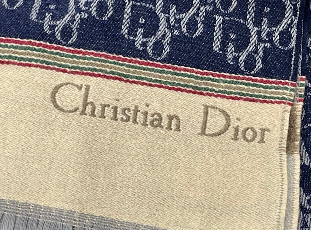 ChristianDiorトロッター柄総柄ウールマフラーブルー系