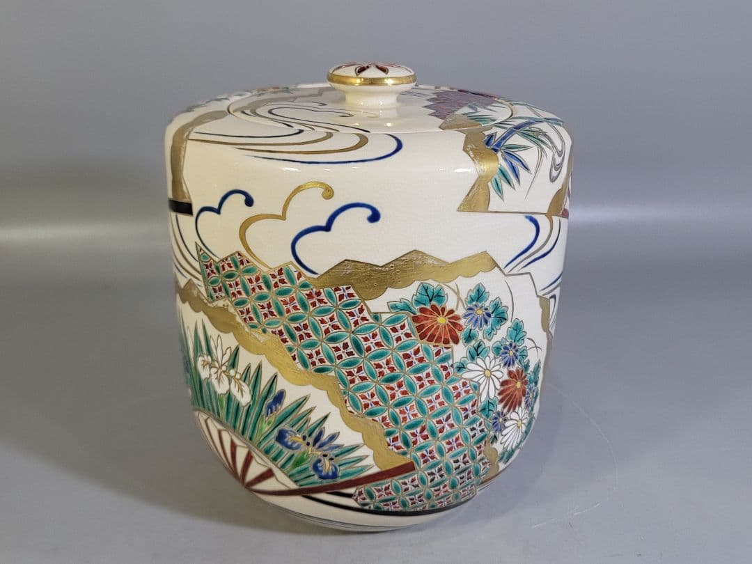 DT530 茶道具 色絵 扇流紋 皆具 共箱