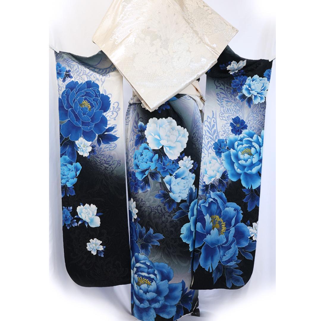 ホワイト系◆振袖7点セット ◆161cmフルセット白青水色成人式ギャル系Sw30