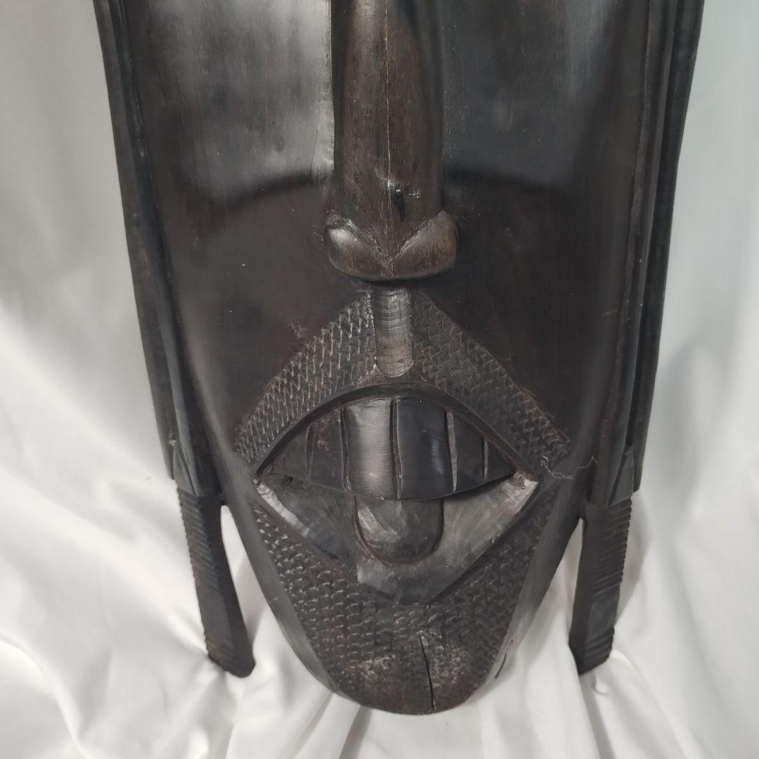 c(亀裂あり)タンザニア 木製 彫刻 木彫り 面　特大