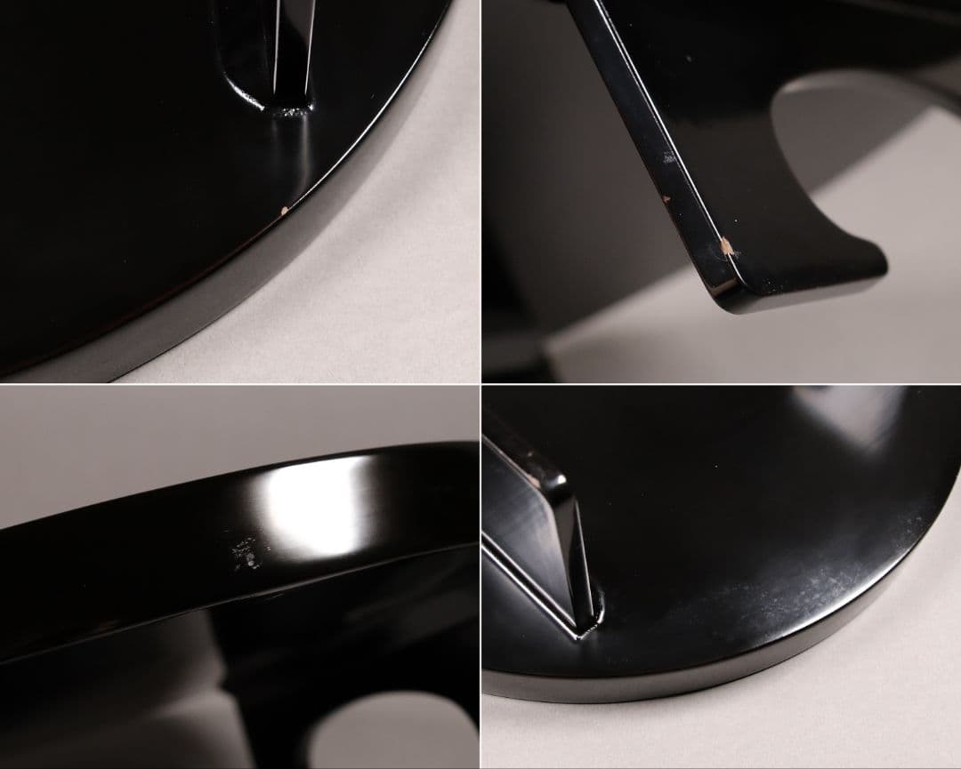 M851/ 木製漆器 草花絵変蒔絵 足付円形膳 五客 根来 黒塗 / 丸輪島加賀