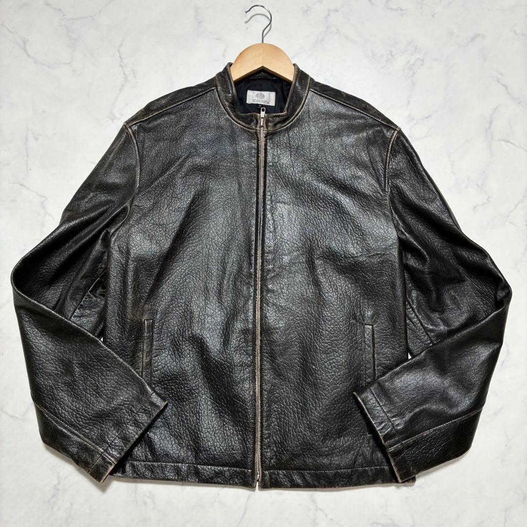 美品✨エイジング加工 シングル ライダースジャケット 羊革 ブラック XL 50