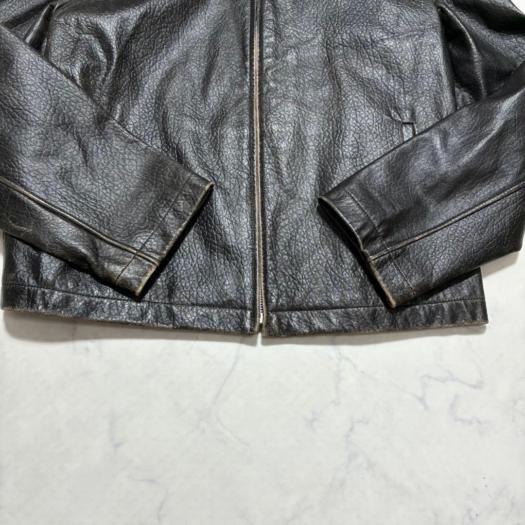 美品✨エイジング加工 シングル ライダースジャケット 羊革 ブラック XL 50