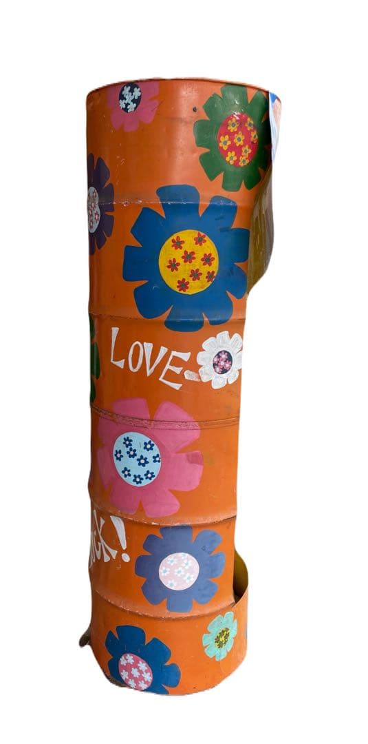 ドラム缶　リメイク大型　オブジェ　ディスプレー置物　オレンジ　店舗用品　店舗飾り