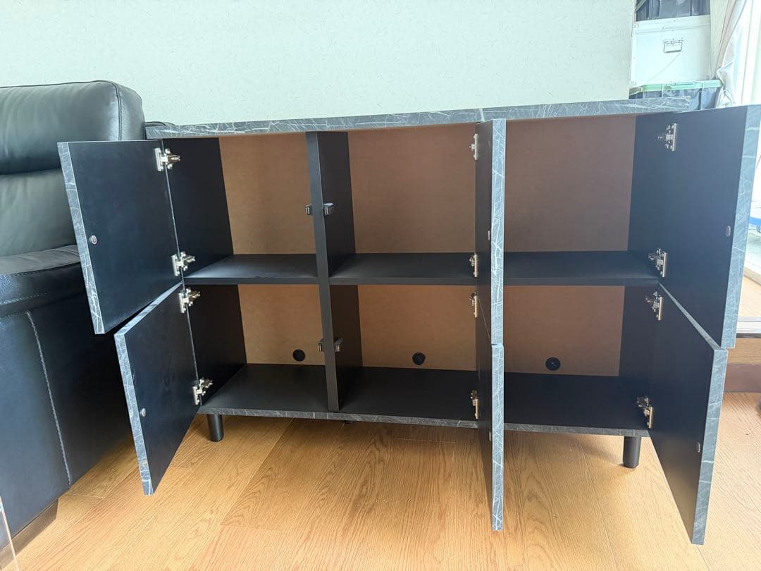 マーブル調　大理石調　キャビネット 6収納　薄型