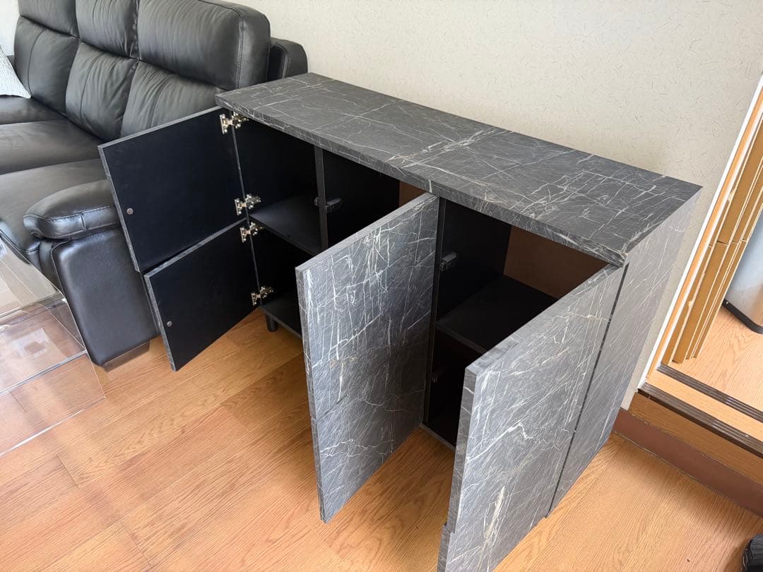 マーブル調　大理石調　キャビネット 6収納　薄型