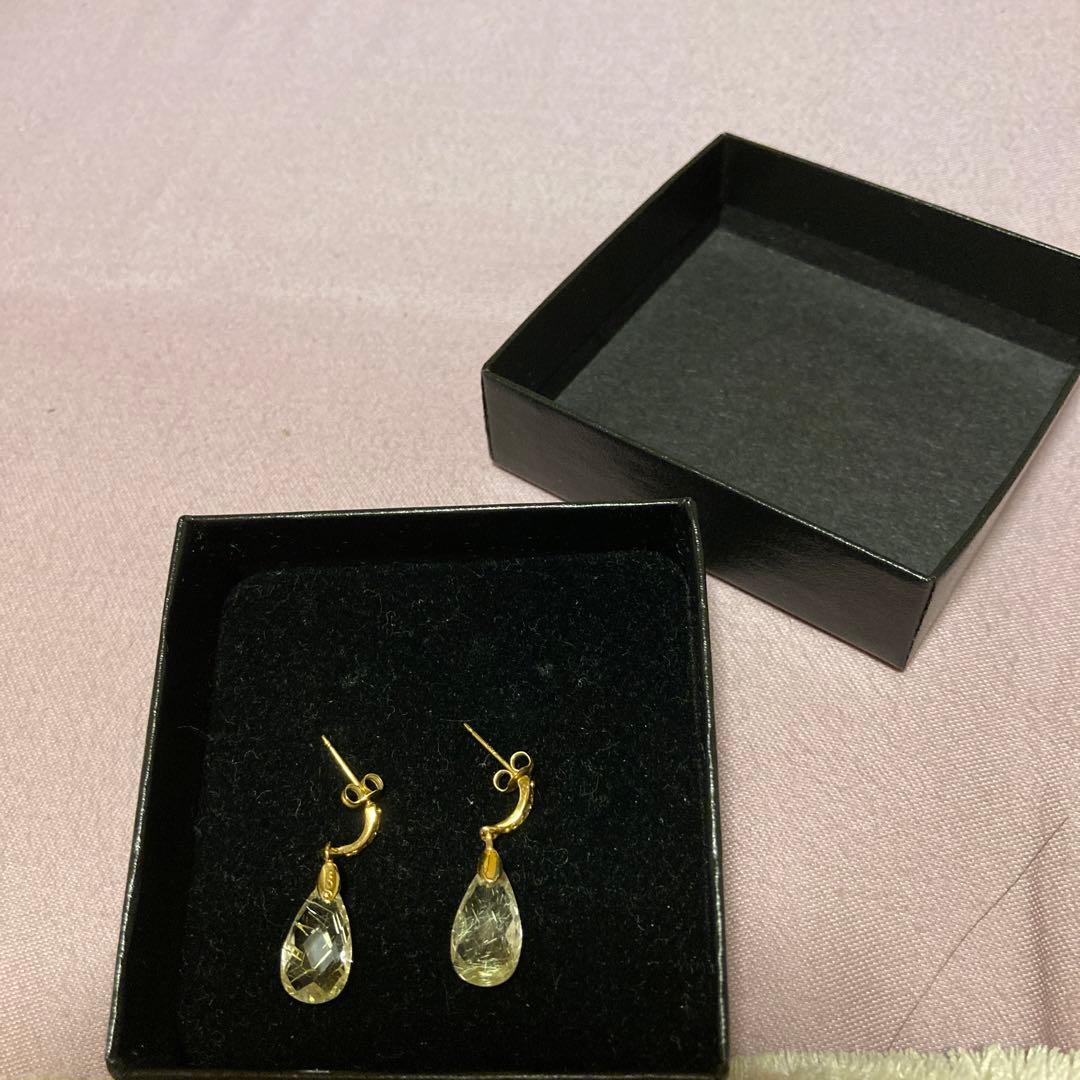 18K ルチルクォーツピアス(メレダイヤ入)