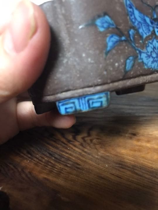 盆栽鉢　時代　陶翠　彩交趾黒泥隅入長方鉢