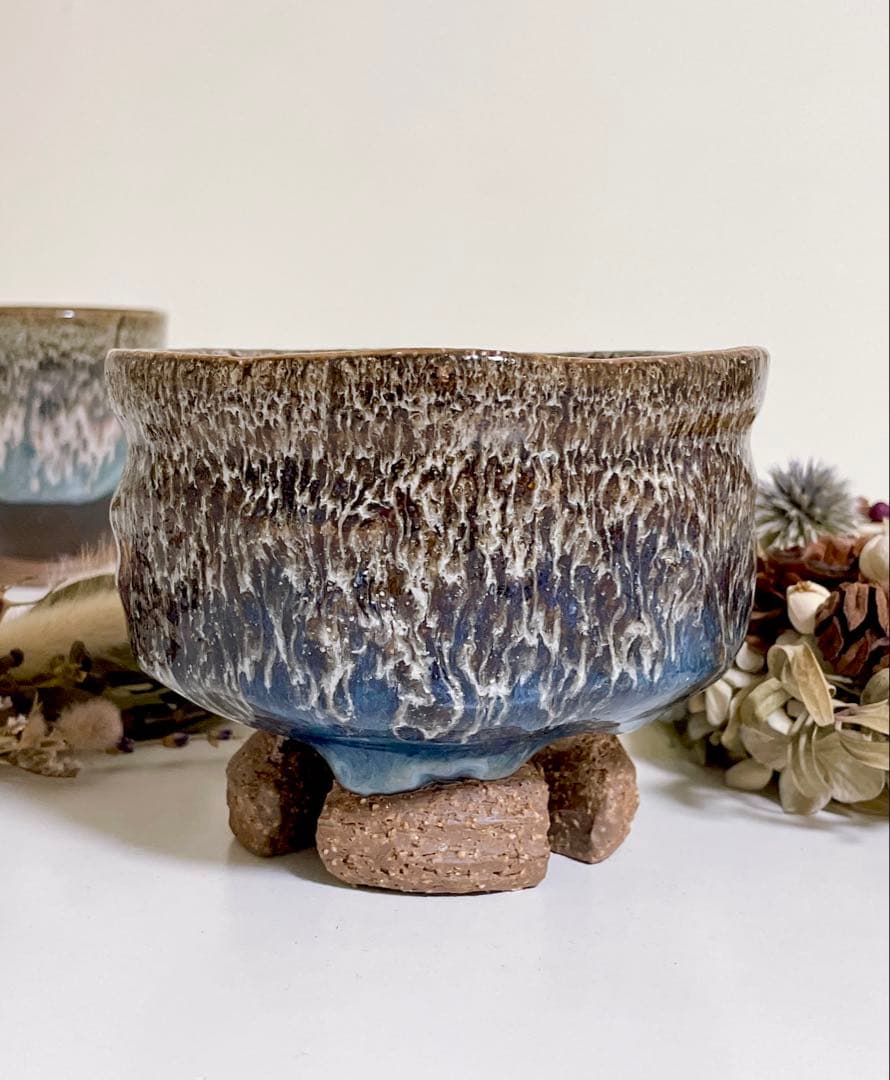 萩焼　山根清玩　しだれ釉　孔雀釉　抹茶碗　湯呑み　光彩庵　陶器　割高台