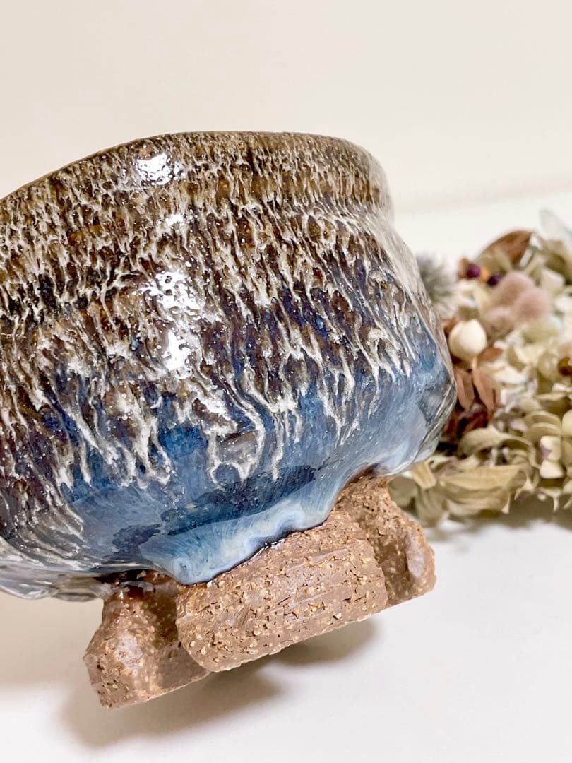 萩焼　山根清玩　しだれ釉　孔雀釉　抹茶碗　湯呑み　光彩庵　陶器　割高台