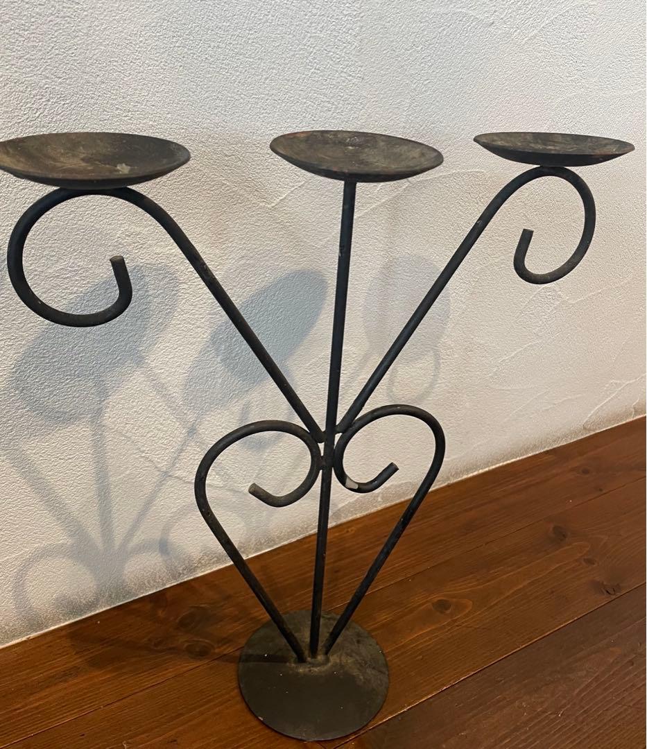 希少　35年ヴィンテージ 鉄製　キャンドルスタンド　黒　ブラック
