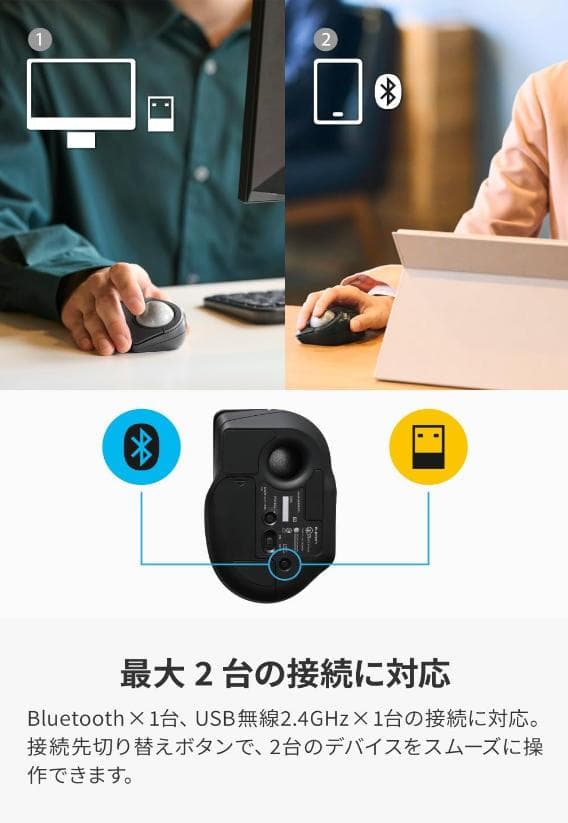 【新品】エレコム トラックボールマウス bitra 無線操作 静音