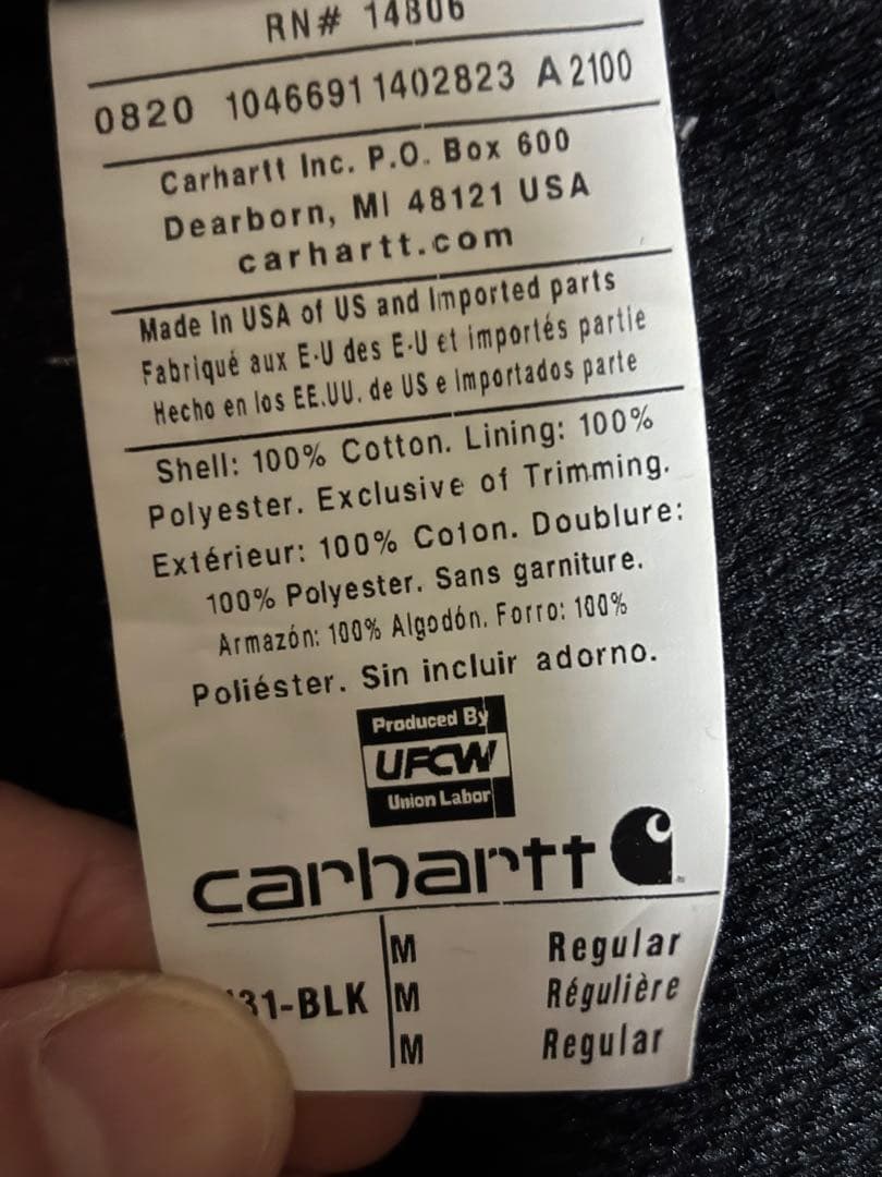 美品　USA製 Carhartt カーハート ジップアップパーカー ブラック