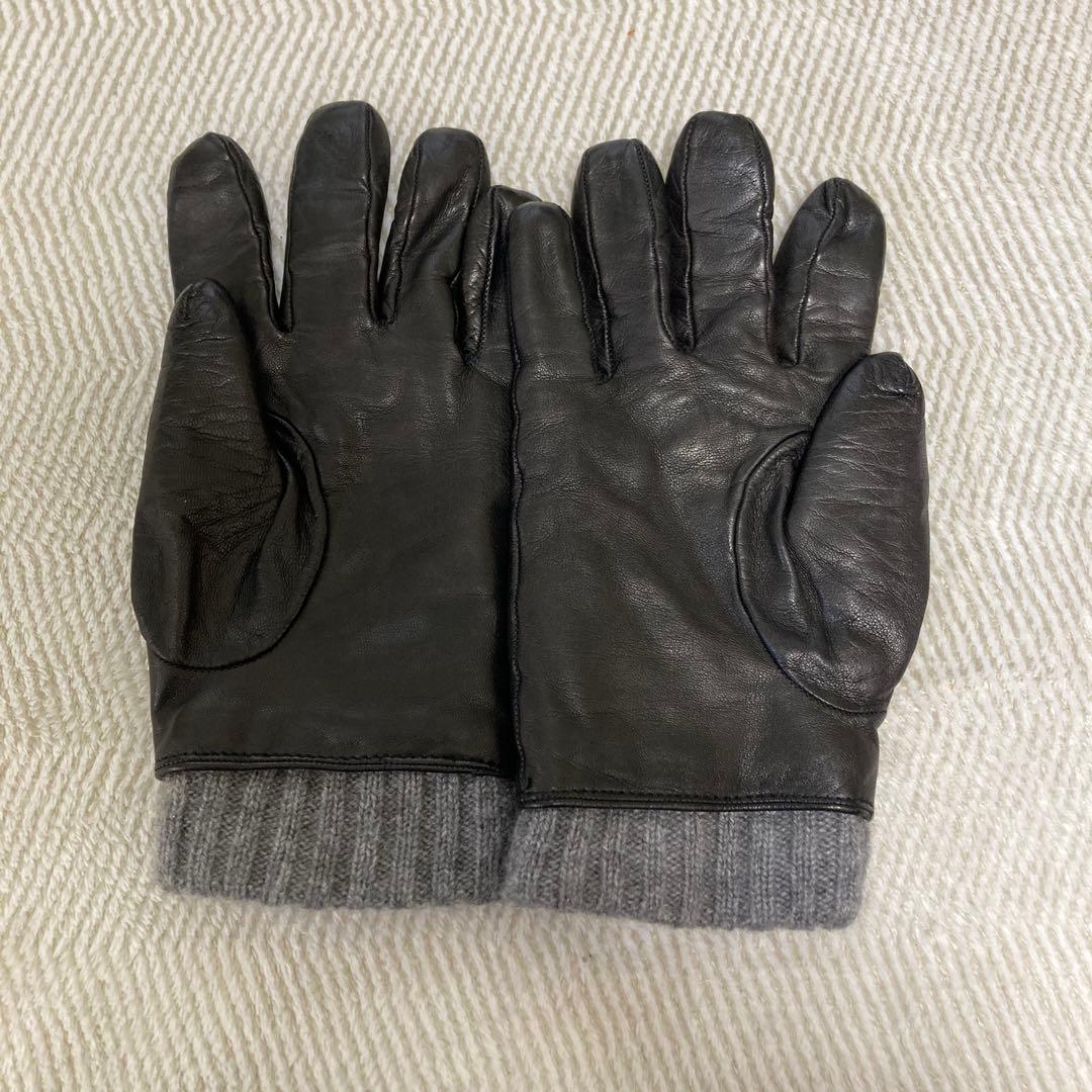 GUCCI レザーの手袋　ブラック　グレー