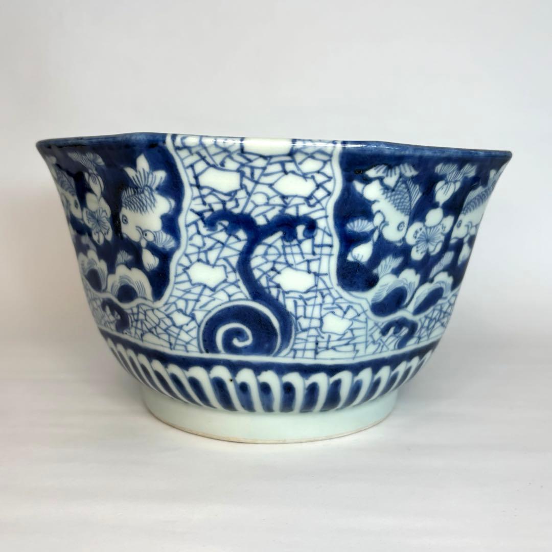 古伊万里　金魚　梅　波　八角鉢