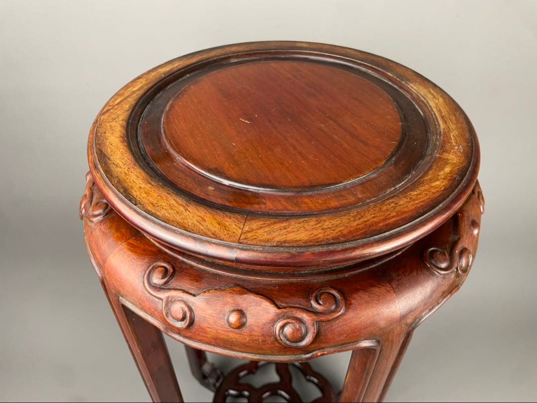 中国古玩 唐木造 高卓花台 五足花台 古唐木 飾台栽台 香炉台 紫檀 花梨 彫刻