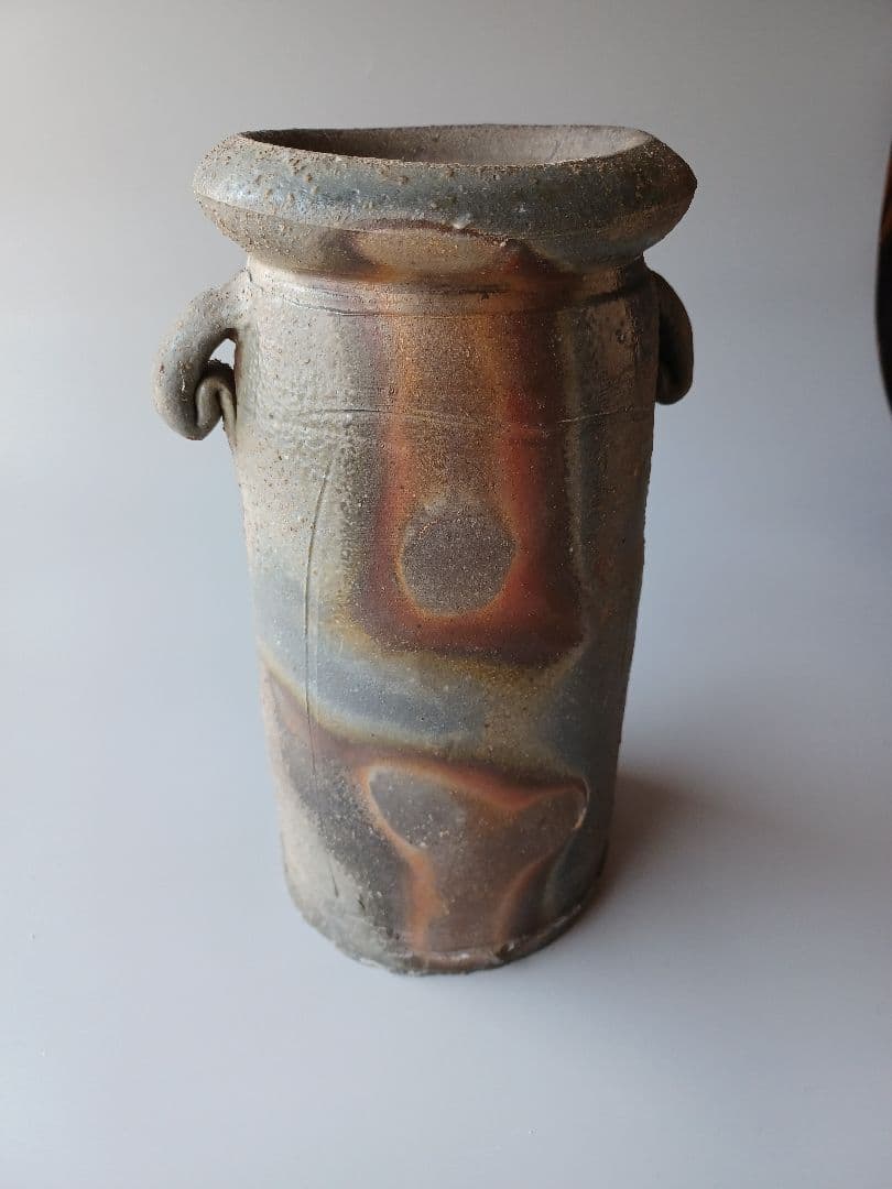 備前焼　花入　花瓶　山本宗秀作　備州窯　茶道具　茶道　土味　力強い感じ　耳付