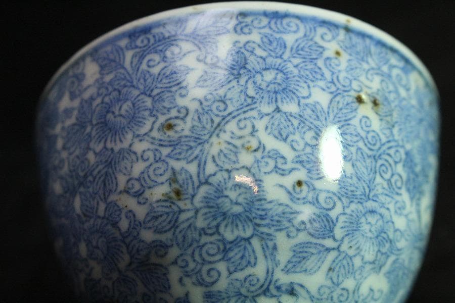 煎茶 染付 碗 五件 時代物(K-LC763)