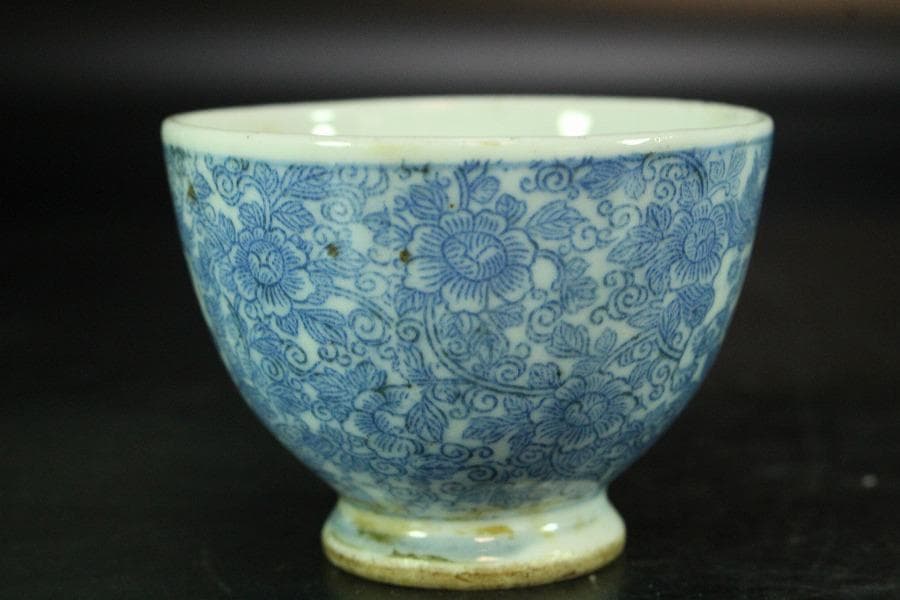 煎茶 染付 碗 五件 時代物(K-LC763)