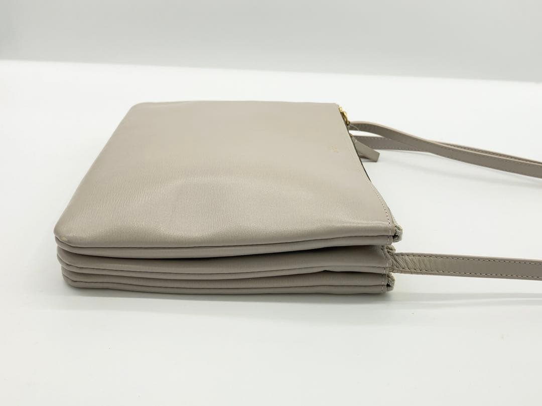 CELINE トリオ ラージ レザー ショルダーバッグ ライドグレー